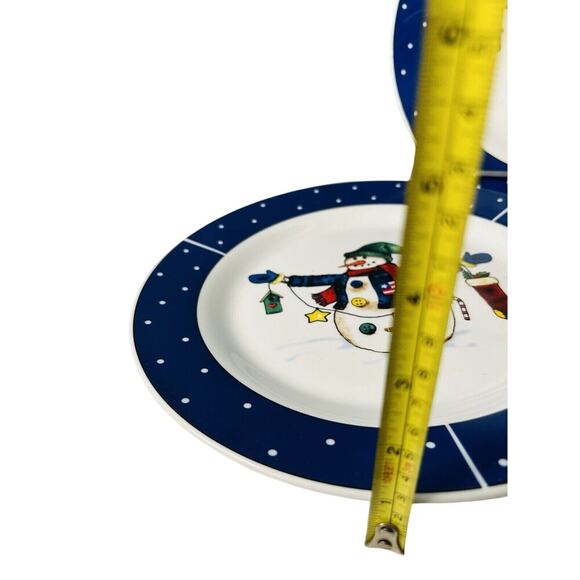 Set of 3 Today's Living 10 1/2” Christmas Snowman Blue Rim Dinner Plates Winter - Picture 9 of 10